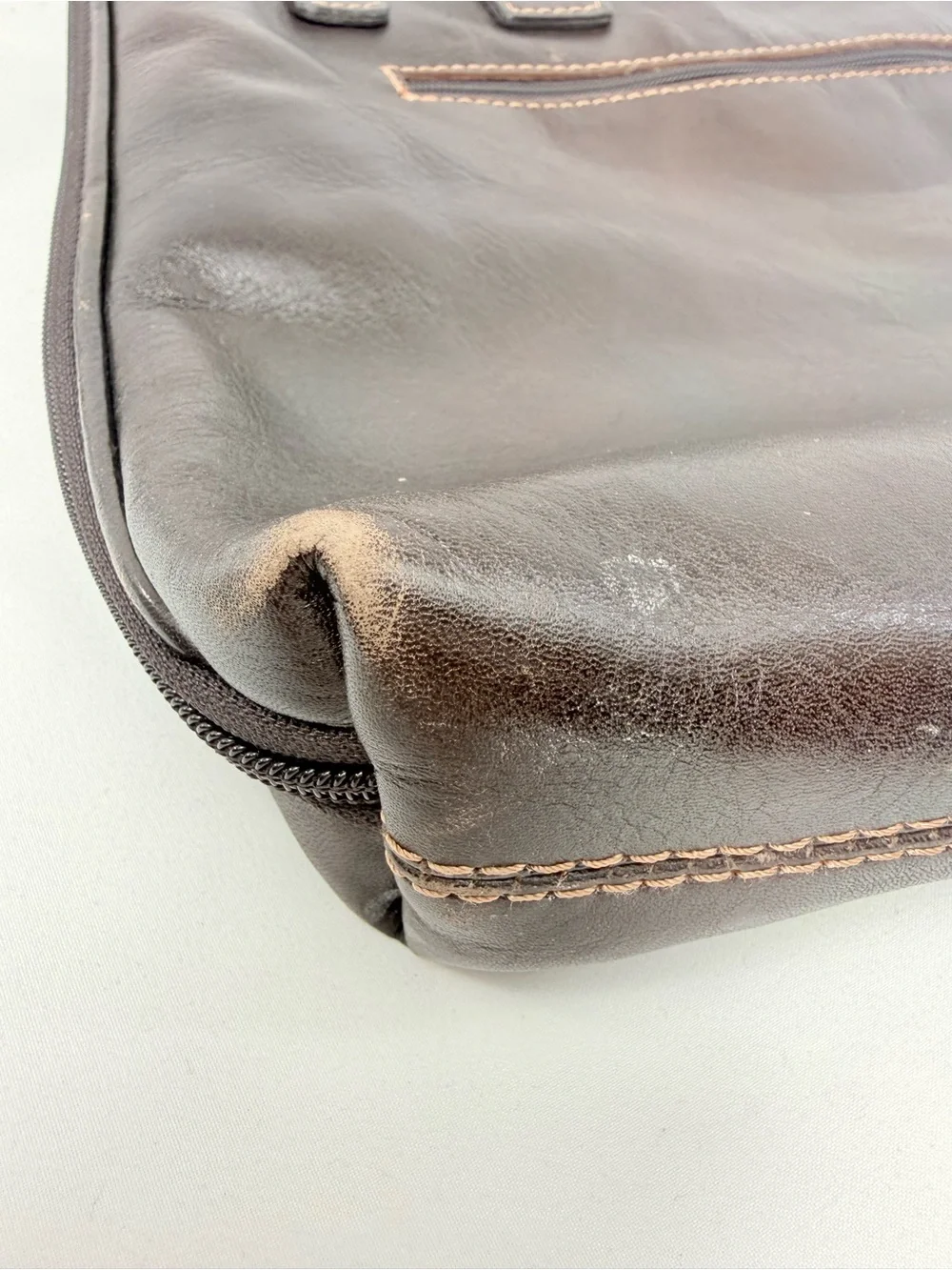 Luigi Benetton Italian Crafted Leather Dark Brown Double Handle Commuter Bag